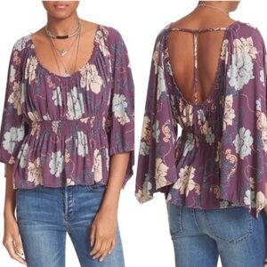 Free People Purple Floral Peasant Blouse